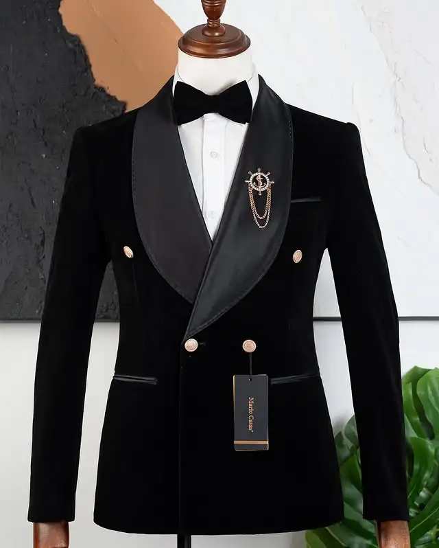 Velvet Formal Men Suits for Prom Wedding Double Breasted Groom Tuxedo 2 Pieces Celebrity Suit Jacket with Pants Custom Made