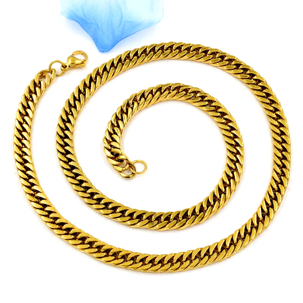 LUXUSTEEL 7 مللي متر الشرير الفولاذ المقاوم للصدأ الكوبي كبح ربط سلسلة للنساء الرجال الذهب اللون قلادة الهيب هوب ميامي الذكور المجوهرات بالجملة