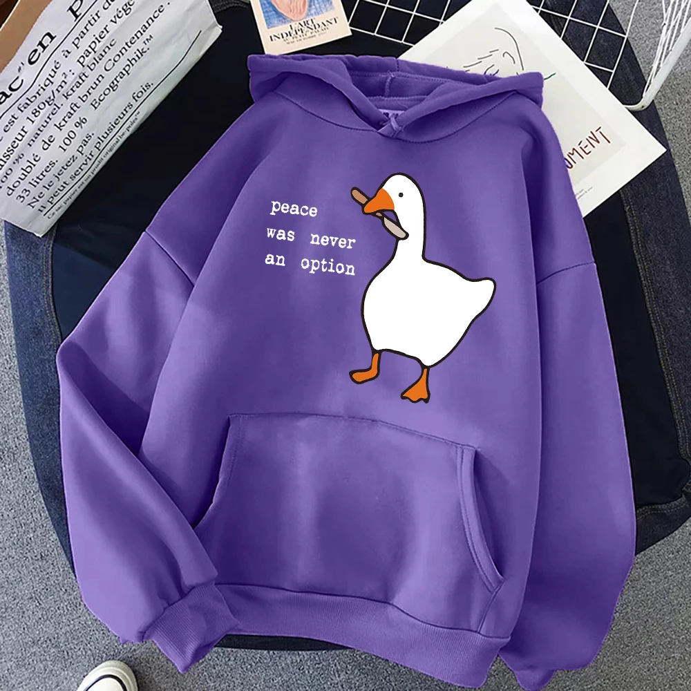 Peace Was Never An Option Goose Print Women Clothing Fashion Oversized Sweatshirt Hoody Creativity Street Pocket Womens Hoodies