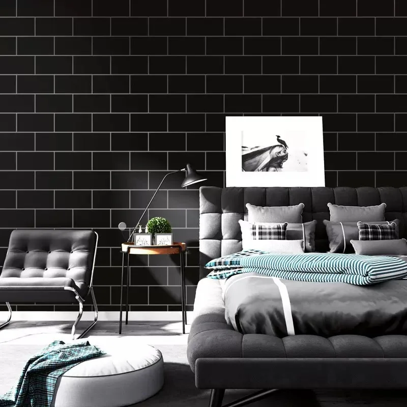 40cm Decorative Walls Paper Wall Stickers Adhesive Wall Wallpaper Waterproof and Anti Fouling Living Room Black Brick Pattern