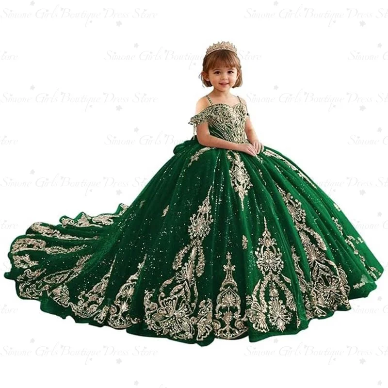 Customized Red Lace Appliques Flower Girl Dresses for Wedding With Train Bow Floor Length Birthday Party First Communion Gowns image 5