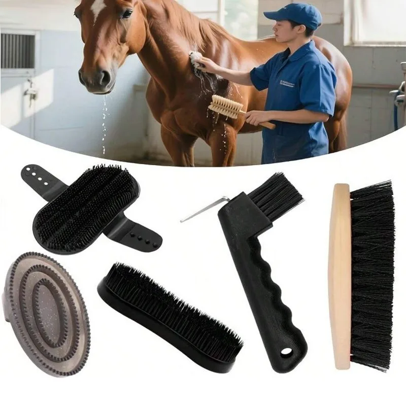 Five-piece Horse Grooming Brush Kit Equestrian Stable Cleaning Outfit Shedding Mud Remover Strip Loose Coat Fur During Daily