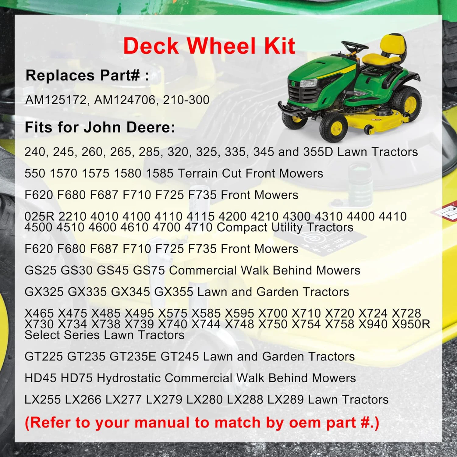 TML AM125172 Deck Wheel Kit Compatible with John Deere 48