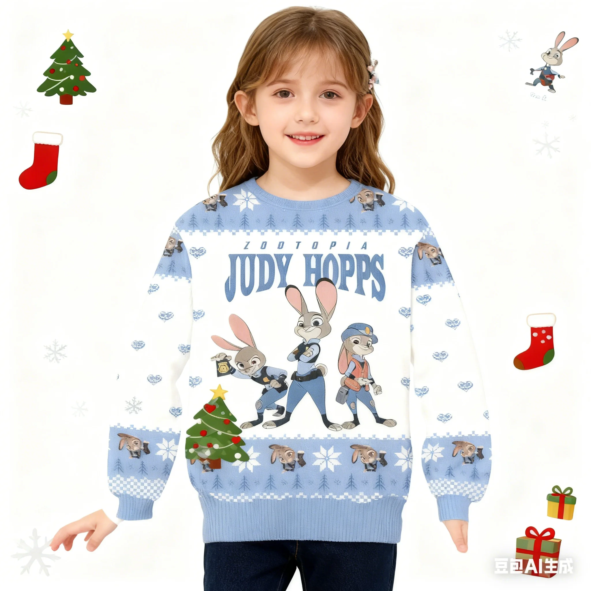 

Festive Christmas Kids Sweatshirt with Playful Zootopia 2 Judy Print, Winter Warm Comfortable Top, Party Outfit Gift