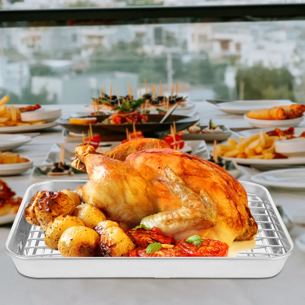 

Baking Pan Stainless Steel Round Set Non Stick Cooling Rack Oil Draining Tray Oven Baking Sheet for Cakes Biscuits