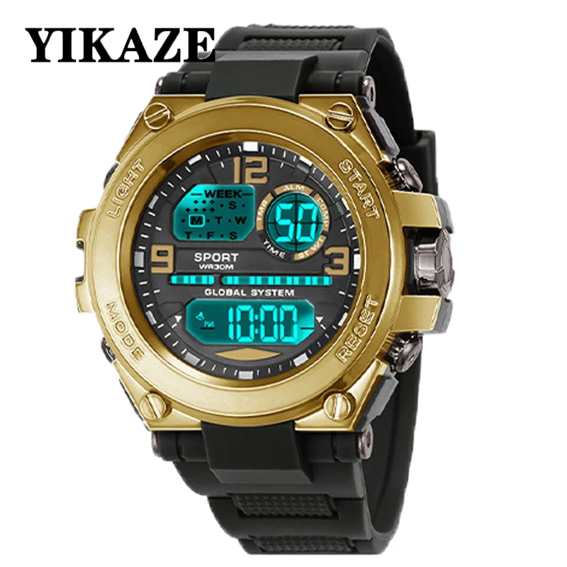 YIKAZE-relojes deportivos para hombre, reloj Digital multifunción militar, despertador luminoso, resistente al agua, reloj de pulsera electrónico,