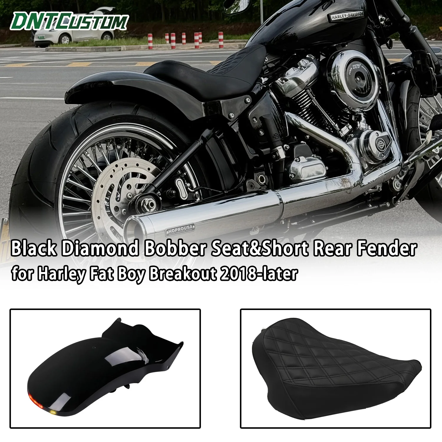 

DNTCUSTOM Black Diamond Bobber Seat&Short Rear Fender for Harley Street Bob Fat Boy Breakout Slim Low Rider Sports Glide 2018-up