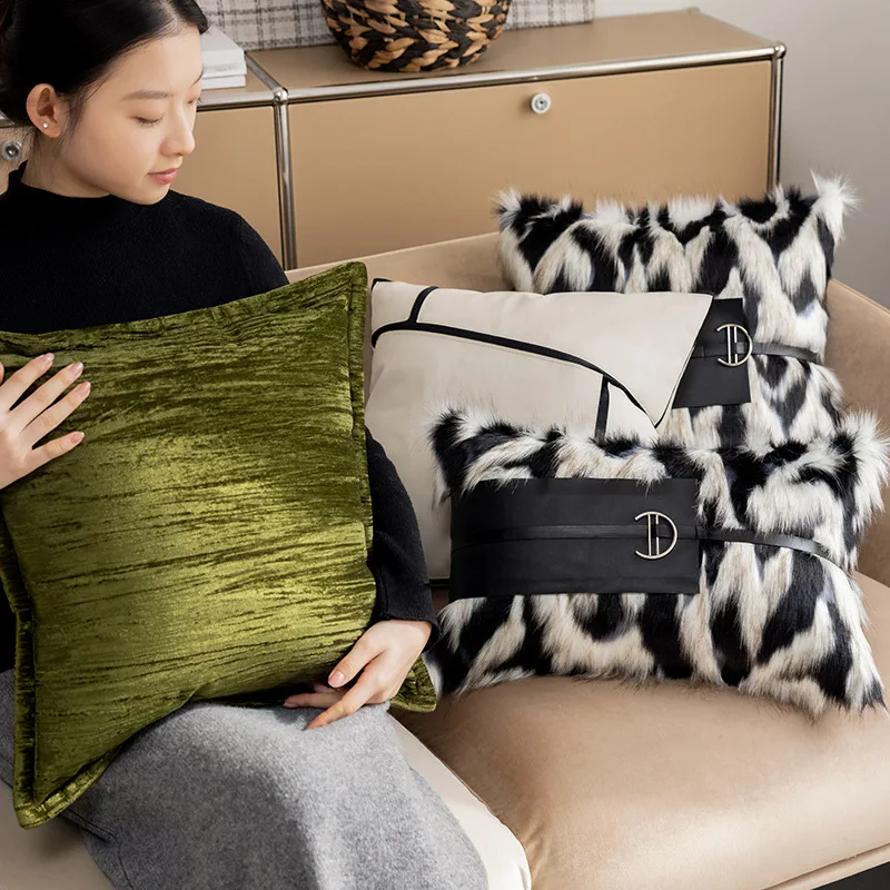 2025 New Plush Throw Pillow Cover Living Room Sofa Decorative Cushion Cover Homestay Model Room Bedroom Bedside Home Decor
