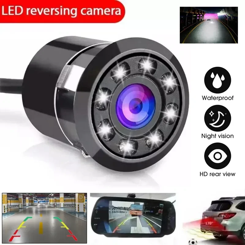 170-degree Wide-angle Car Reversing Camera  Drill-type High-definition Rear View Camera LED Night Visiom Webcam Car DVR