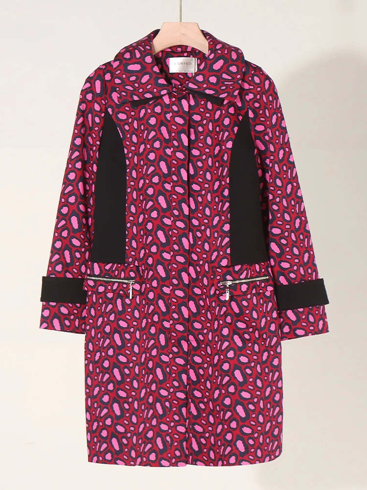 

Printed Mid-Length Coat Brand Button Women's Faion Spring 2025 Straight Cut Cotton Blend Long Sve Collar Coat