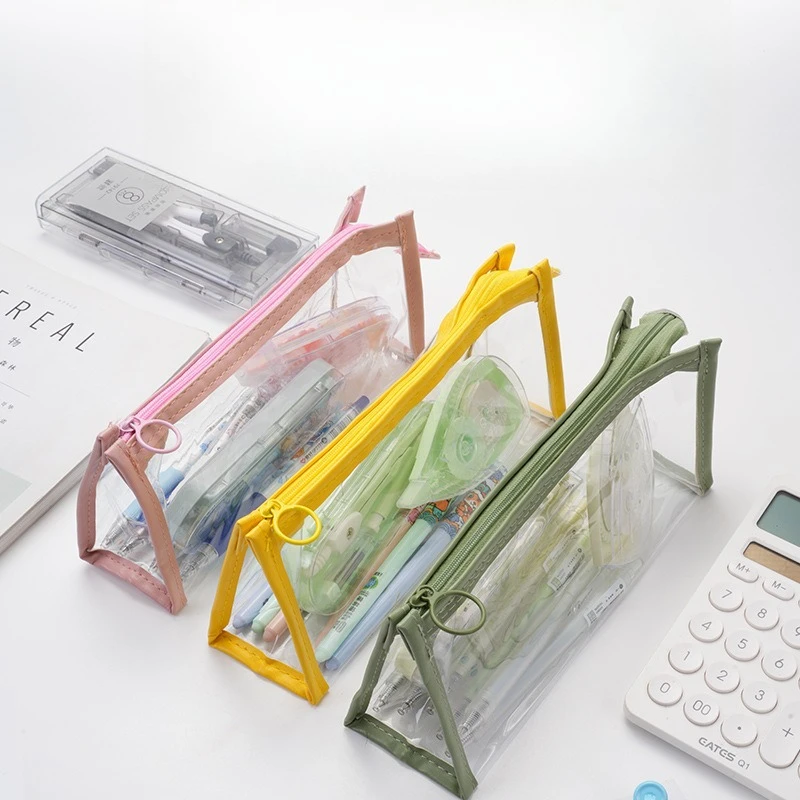 

Простой и прозрачный пенал, канцелярские принадлежности для студентов большой емкости, треугольная канцелярская сумка