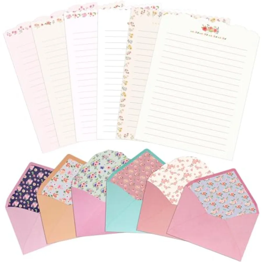

Stationary Paper and Envelopes Set, 24 PCS Writing Stationery Paper with 12 PCS Envelopes, Warm Floral Themed Envelope and Stat
