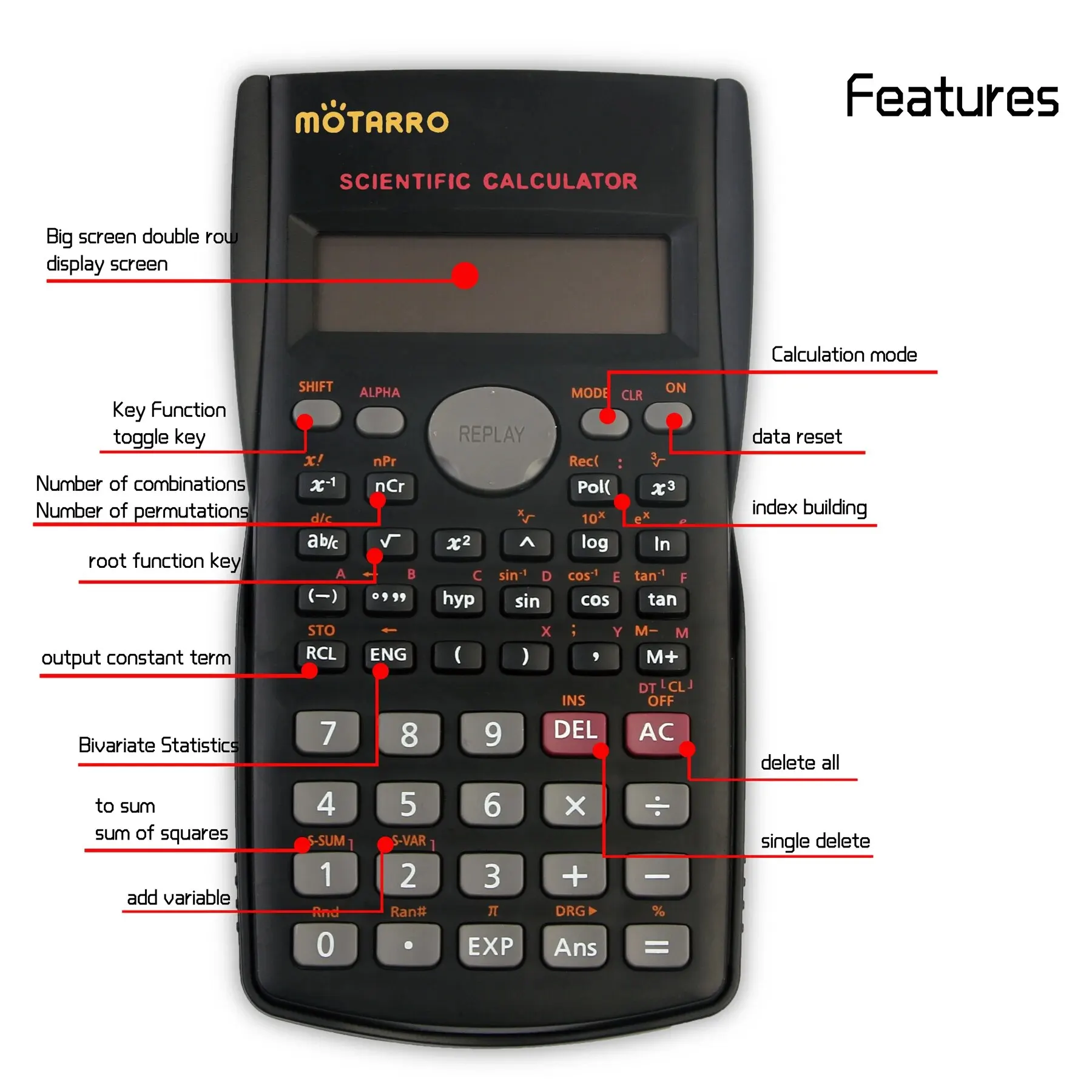 MOTARRO Multifunctional Function Calculator Student Portable Big Screen Function Calculator Stationery School Office Supplies image 5