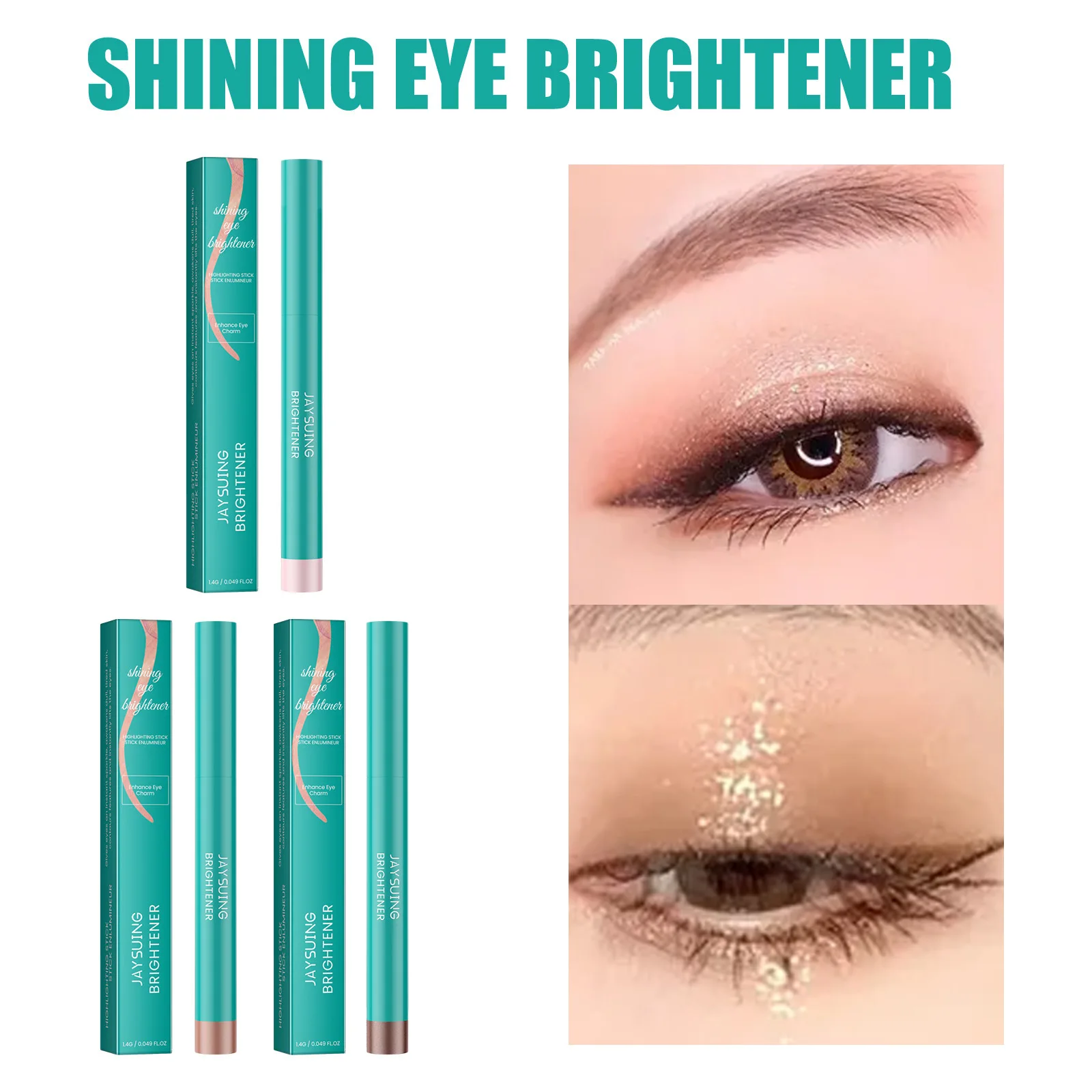 Conjunto de sombra em bastão à prova d'água, longa duração, fácil matiz, brilho fino, reclinável, brilho do bicho da seda (3 peças rosa, ouro rosa e cinza)