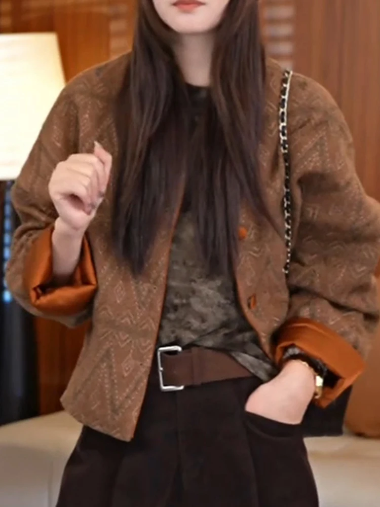 Retro Style Short Floral Embroidery Color Block Women's Jacket Spring Autumn New Popular Open Cardigan Coat Elegant Loose Fit