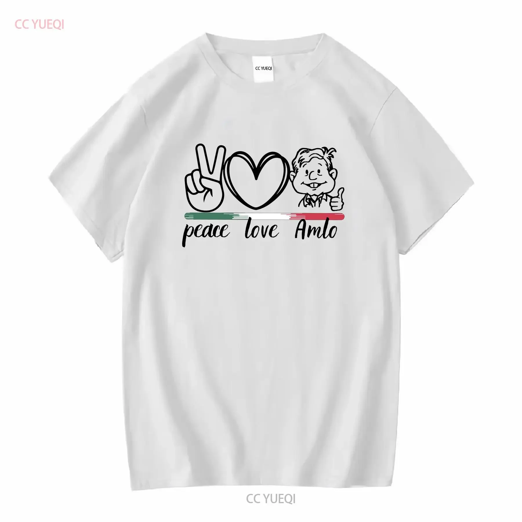Camiseta Peace Love AMLO AMLOVER Presidente de México, camisetas mexicanas de manga larga o corta, estilo vintage, lavada, para uso diario.