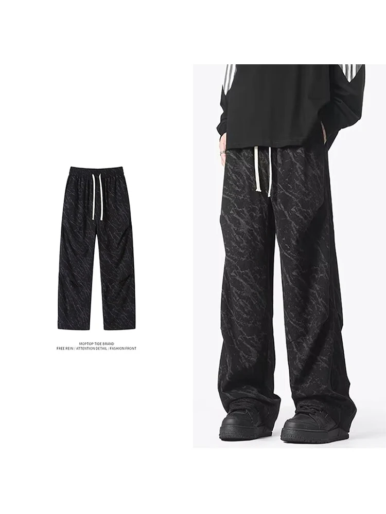 

Retro American Sle Men's Casual Pants Autumn New Loose Straight Leg Pleated Long Trousers Women's Sle Polyester Fiber