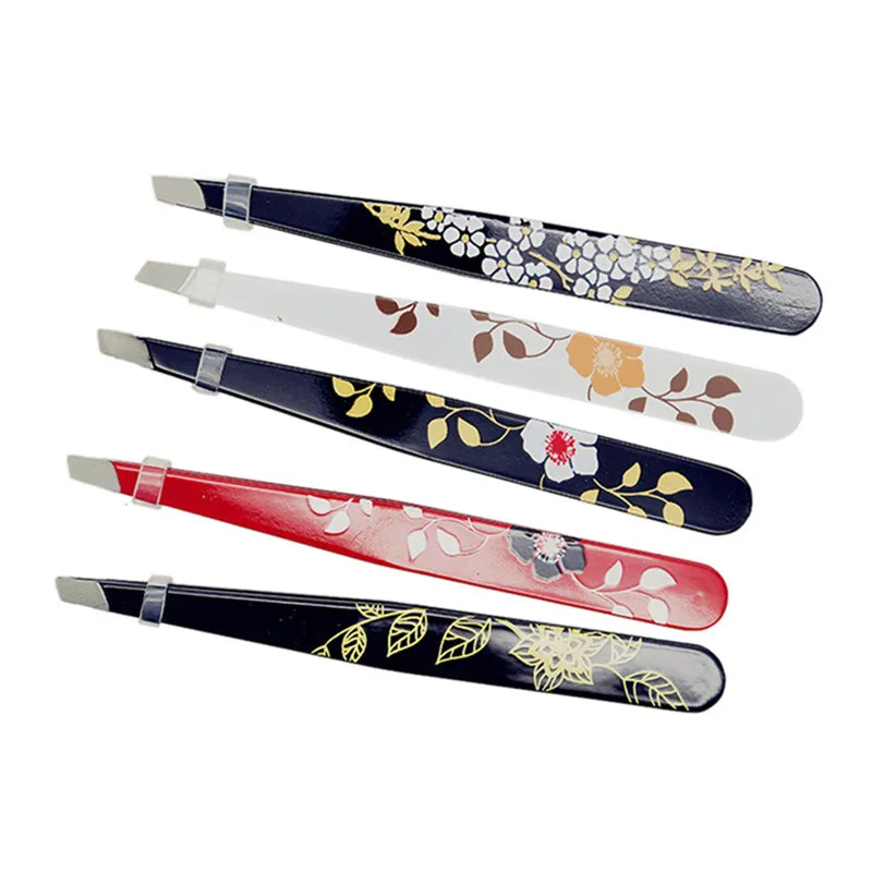 1pc Random Color Professional Eyebrow tweezers Hair Beauty Slanted Stainless Steel Tweezer Tool