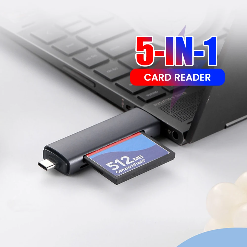 5-in-1 USB Type-C Multifunction External Storage Card Reader USB 2.0 Mini SD TF CF Card Reader For  PC Mobile Phone Accessories
