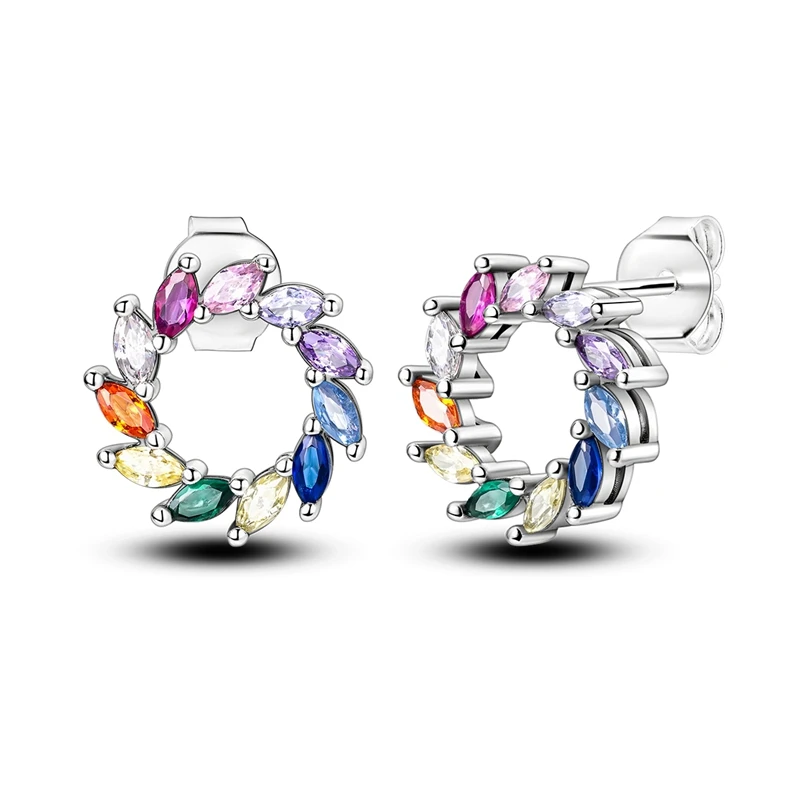 

925 Sterling Silver Earrings Women Sparkling Iridescent Marble Stud Earring For Anniversary Wedding Jewelry Gifts