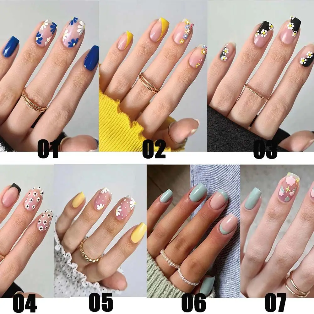 Unhas postiças com cabeça quadrada, 24 partes uma caixa, ferramenta artificial do manicure