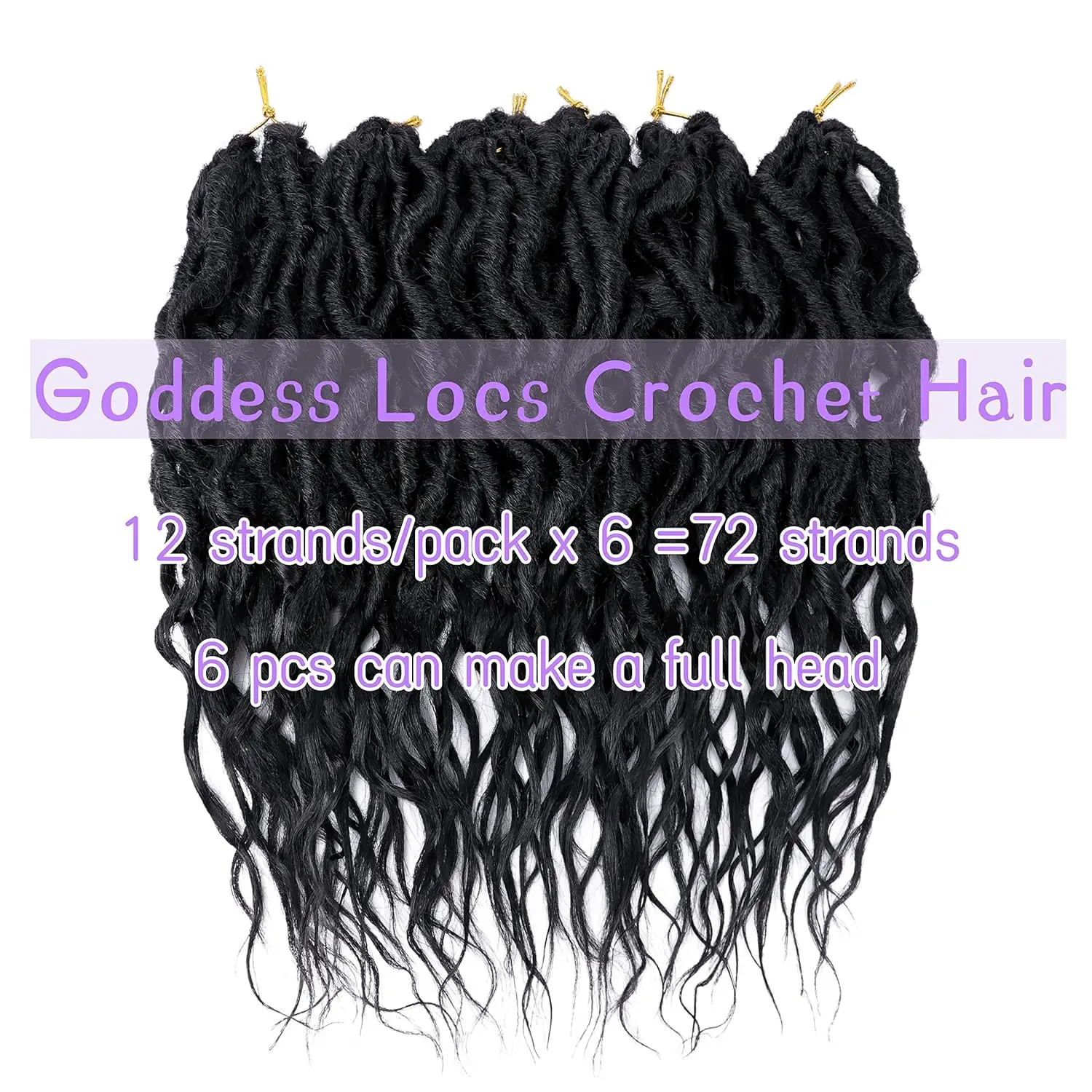 6 Packs Goddess Locs Crochet Hair for Women, Pre Looped Crochet Braids with Wavy Curly Ends Queen Locs Synthetic Braid Extension