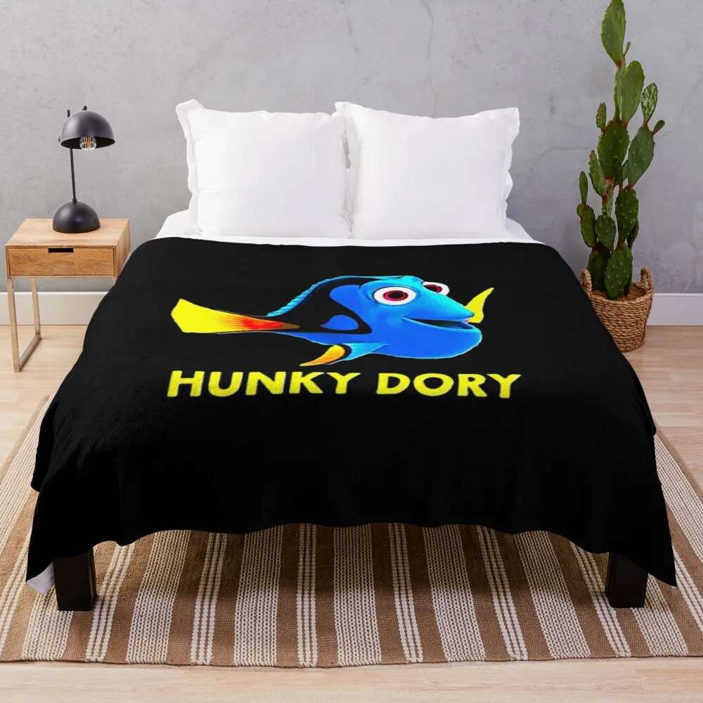 Hunky Dory Fish Logo Colour Summer Vibe Throw Blanket Soft Beds Sofas Blankets