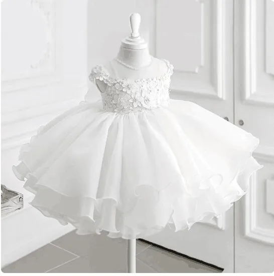 Children Party Girls Lace Tulle Princess Dress Toddler Birthday Photography White Clothes Christmas Prom Kids Sweet Ball Gown