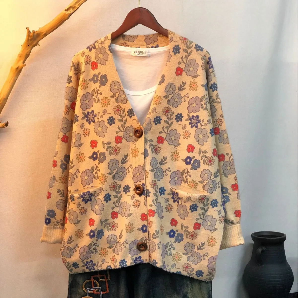 2025 New Autumn and Winter Cute Print Imitation Mink Fleece Jacket Women's Korean Version Loose Lazy Sweater