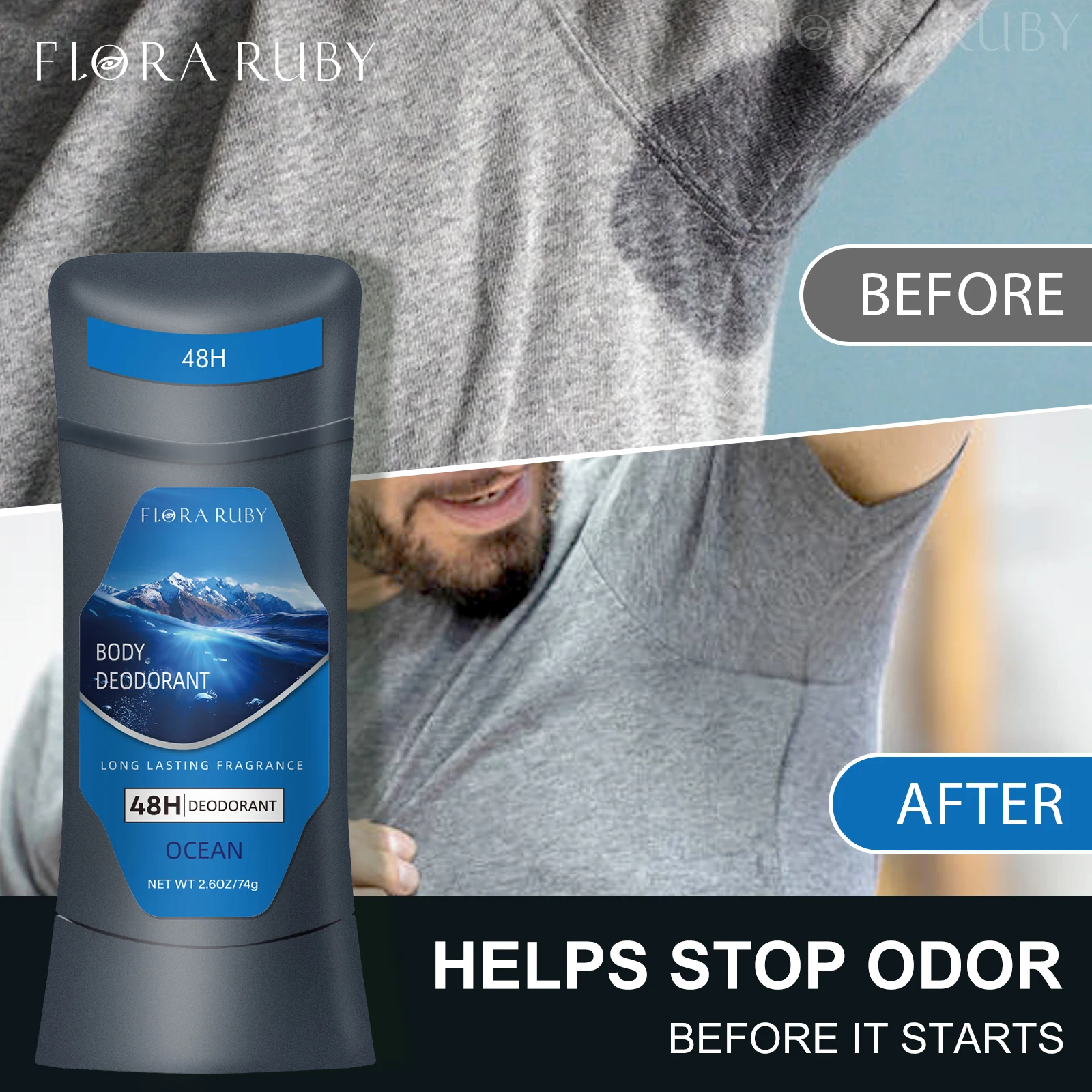 Rimozione degli odori del corpo per gli uomini Deodorante antitraspirante Stick Ascelle in alluminio Smettere di sudore Cura Sport duraturo Rinfrescante 74 g/2.6 OZ