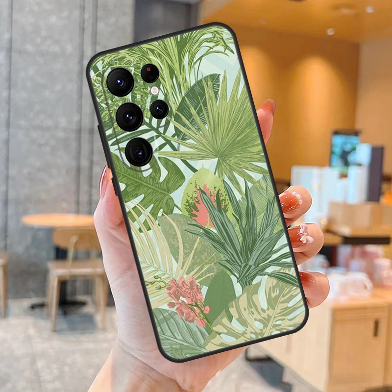 Retro กล้วย Leaf Plant สำหรับ Samsung Galaxy S23 S21 S22 Ultra S8 S9 S10 Note10 Plus หมายเหตุ20 Ultra s20 FE ฝาครอบ