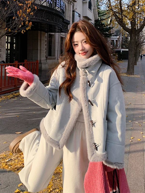 

Женская утепленная куртка из овечьей шерсти на пуговицах, новая модель, повседневная, свободного кроя, с длинными рукавами, для весны, осени и зимы