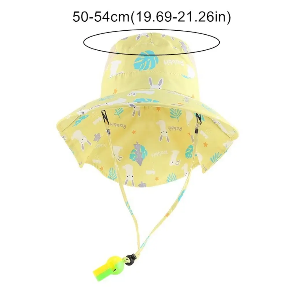 Bucket Cap Summer Baby Hat With Whistle Wide Brim Children's Sunscreen Hat Neck Ear Cover Anti UV Kids Beach Caps UV Protection