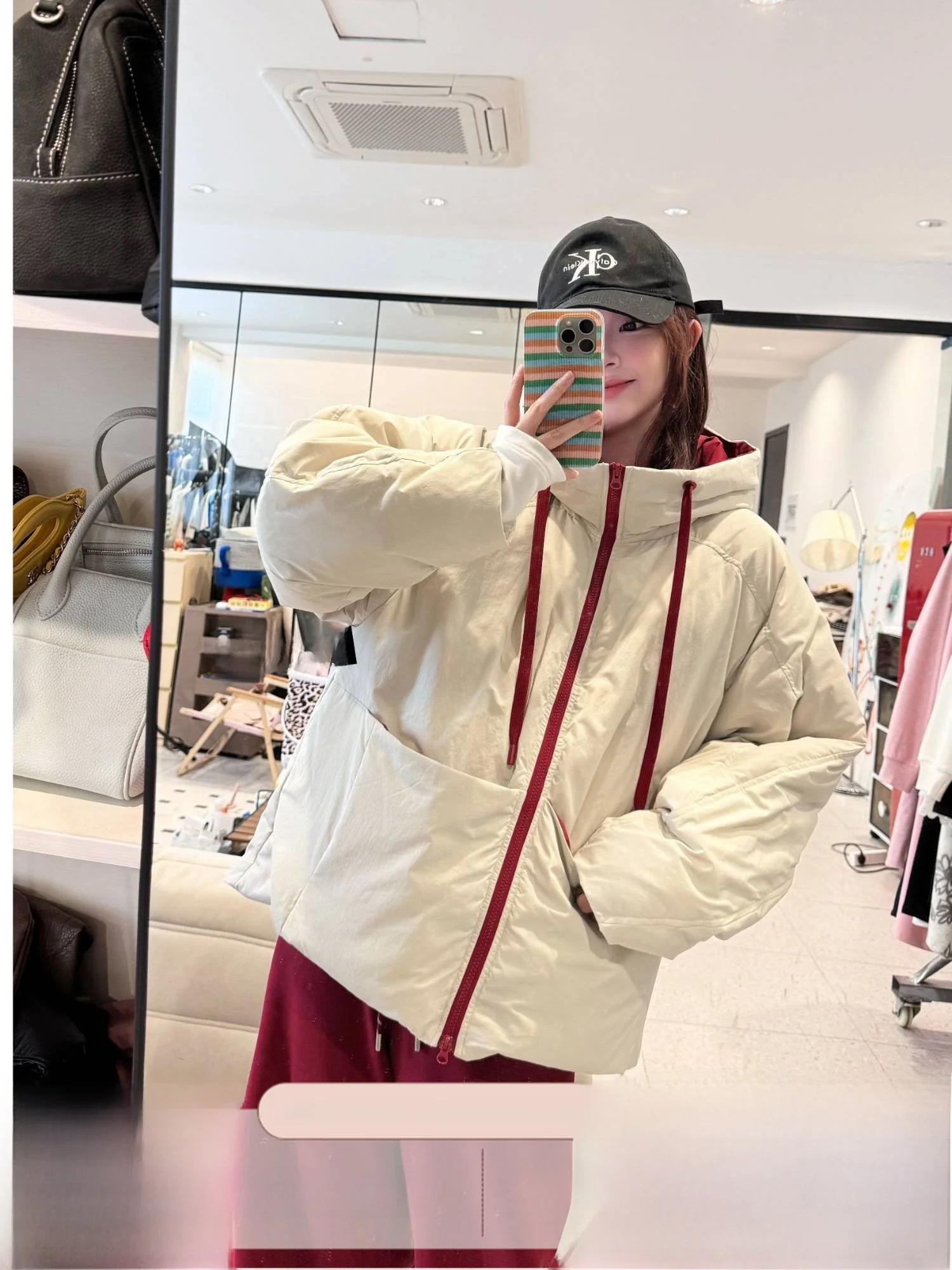 

JINGU Warm Baby Inner Color Contrast Hooded Loose Warm Du down Jaet Versatile Faionable Women's Casual Sle Thiened ...