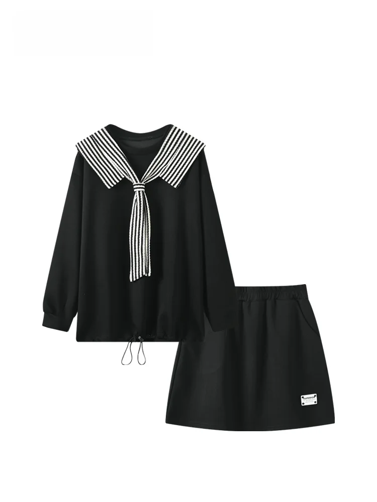 

plus Size College Sle Set Dr Women Spring Trendy oulder awl Sweatirt ort Skirt Age Reduction Versatile plus Size
