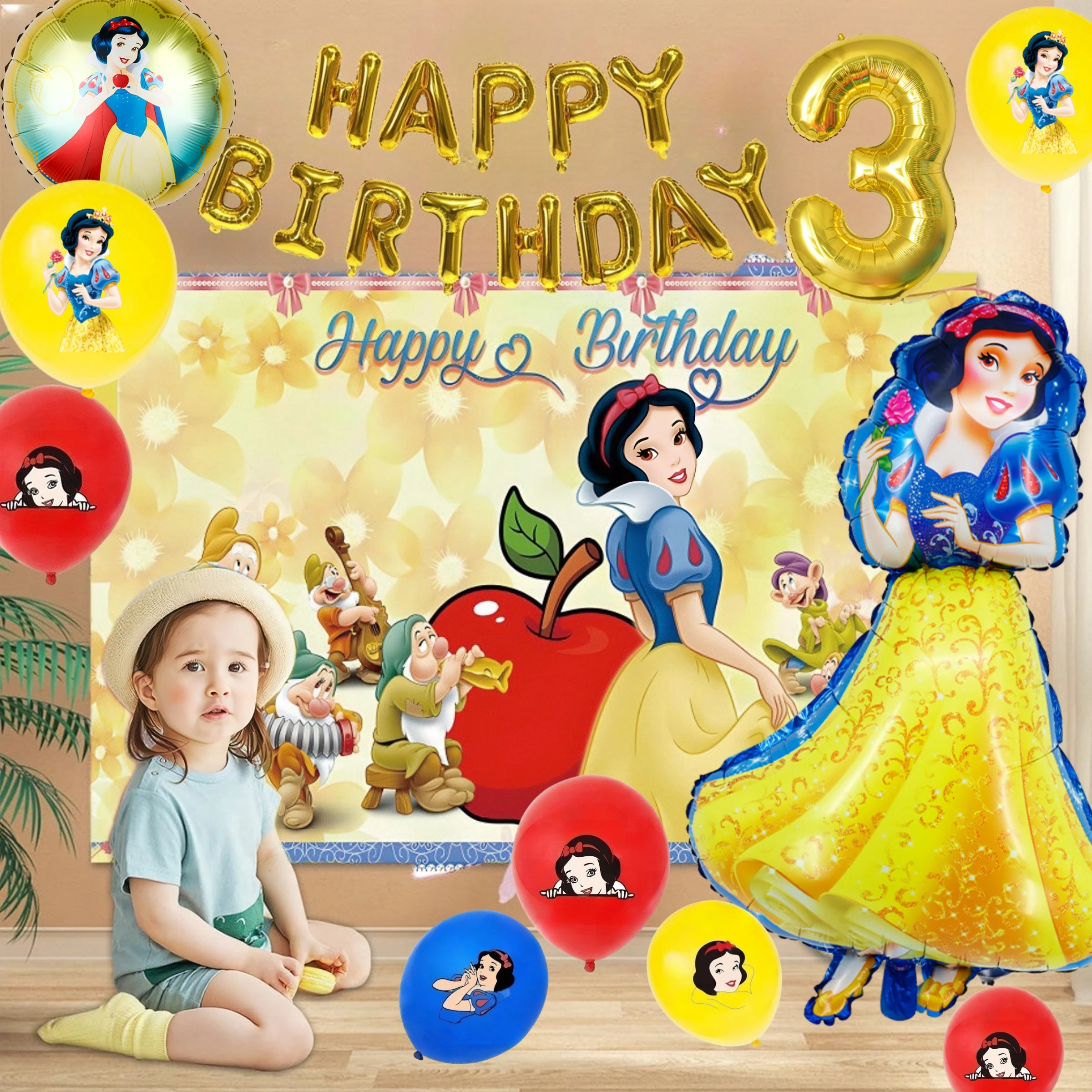 

Snow White Foil Balloons Happy Birthday Party Decoration Disney Princess Customize Backdrop Baby Shower Girls DIY Party Supplies