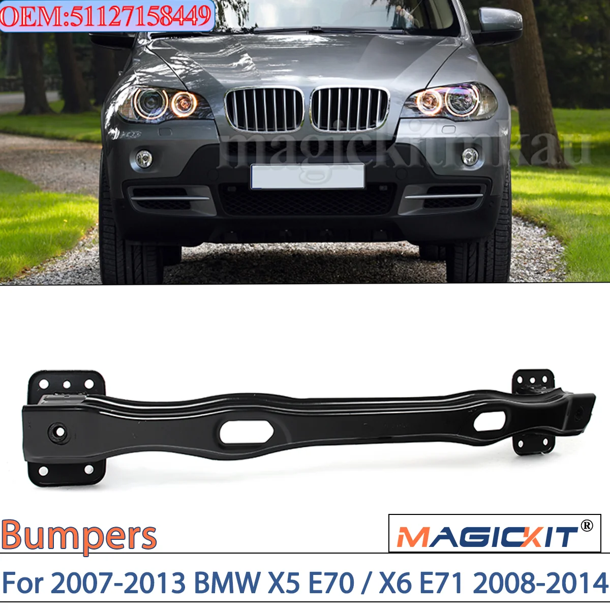 MAGICKIT REAR Bumper Reinforcement Bar For 2007-2013 BMW X5 E70 / X6 E71 2008-2014 51127158449 Black