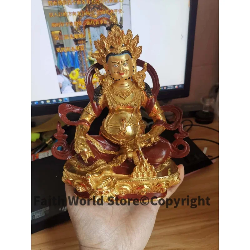 Tibetan Buddhism gold gilding CAI SHEN The God of wealth Yellow Jambhala Buddha statue brass family effective protection God