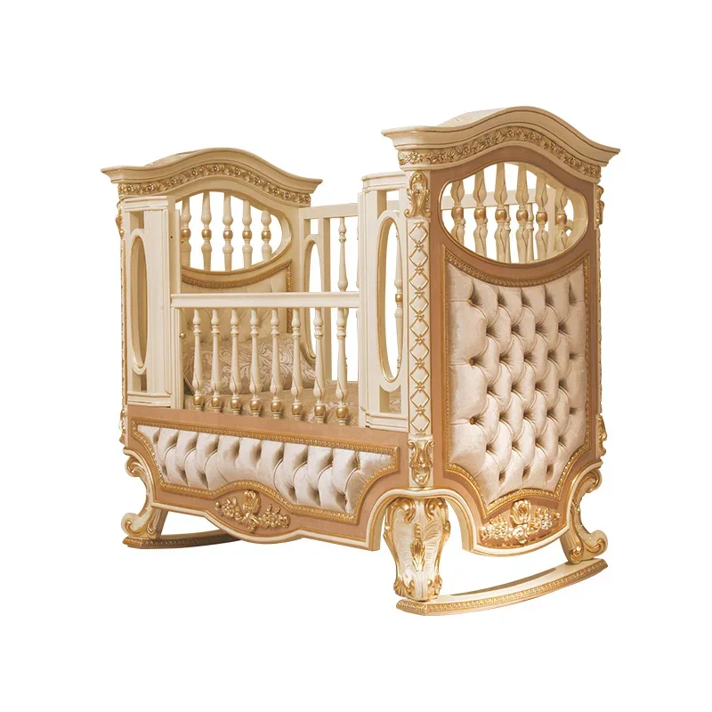 golden baby cots crib bed solid wood carving baby swing bed painting baby beds for new born