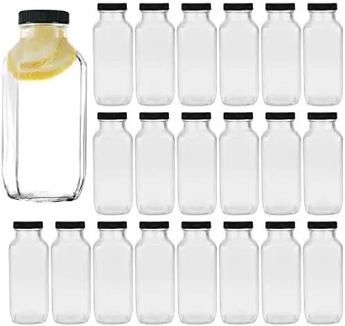

Винтажные стеклянные бутылки для воды 16 унций (500 мл) - набор из 20 многоразовых квадратных бутылок с крышками для комбучи, чая, сока