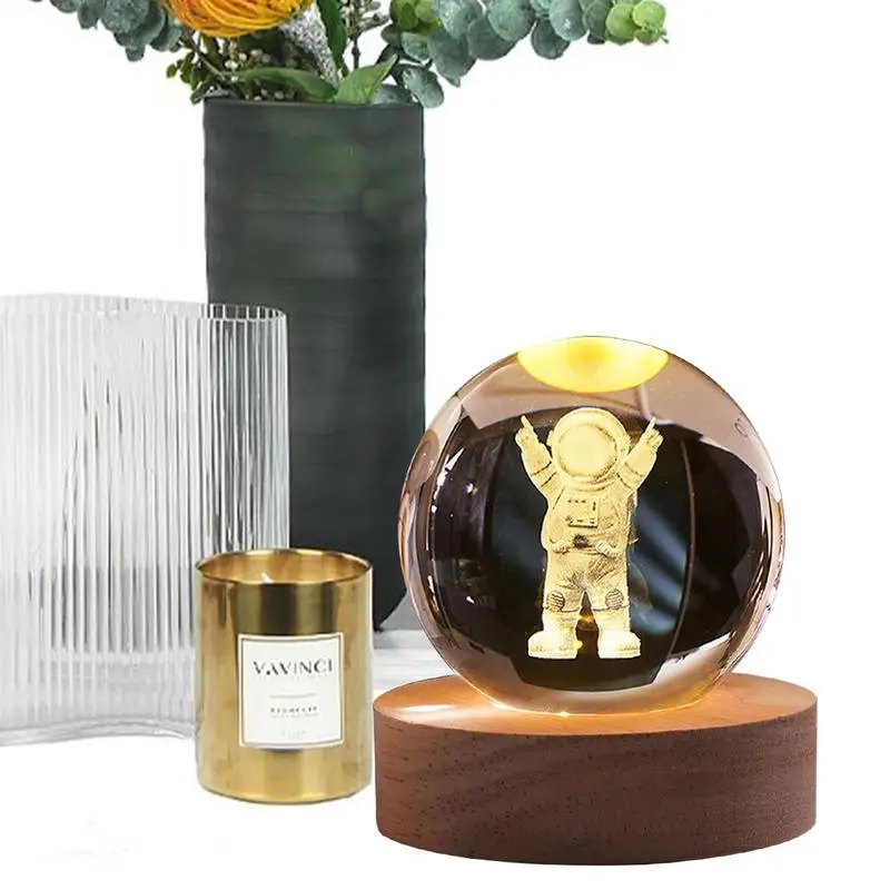 

3D Crystal Ball Light Room Night Light Glass Galaxy Astronaut Engraved Ornament Kids Boys Science Gifts Home Bedside Decor