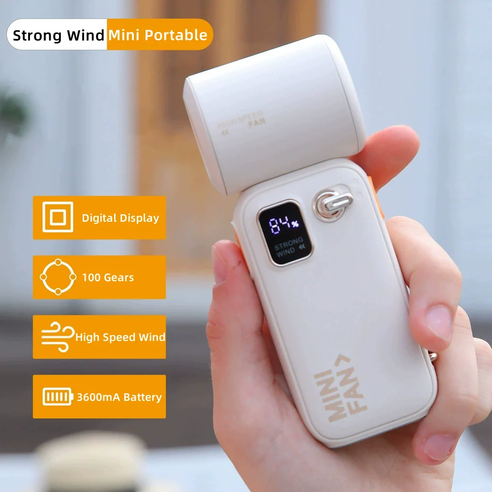 100-скоростной высокоскоростной ручной вентилятор, портативная зарядка цифрового дисплея на открытом воздухе, небольшой мини-вентилятор, высокая мощность ветра, маленькая ветровая пушка