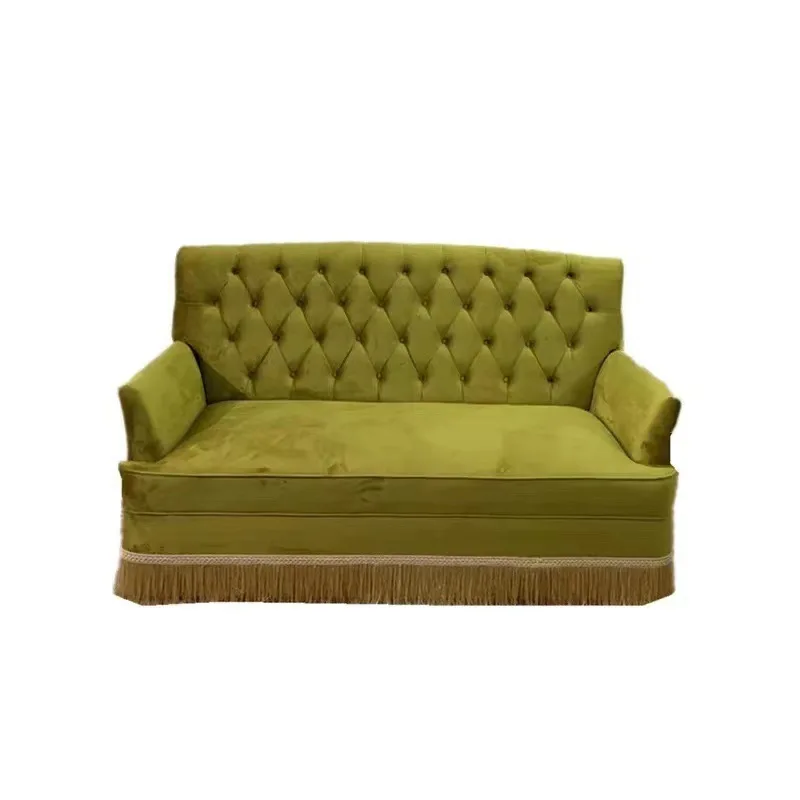 

American flannel, retro French tassel in the living room, buckle single and double three-person fabric sofa