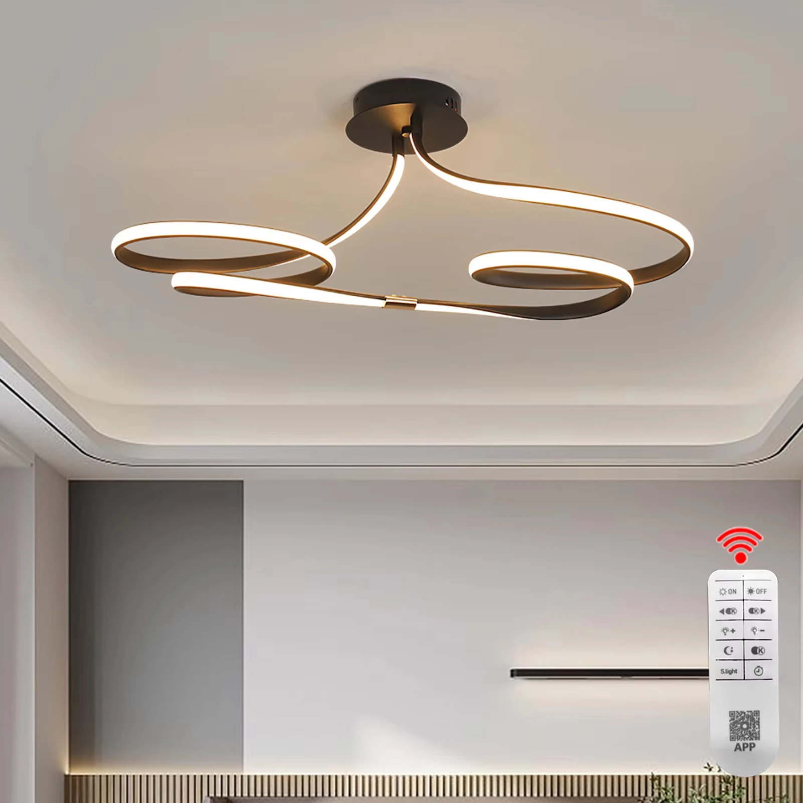 Modern Ceiling Lamp,Dimmable Ceiling Chandelier,Ceiling Lights For Living Room Bedroom Kitchen lustre L75cm 28W, W/Remote Contro