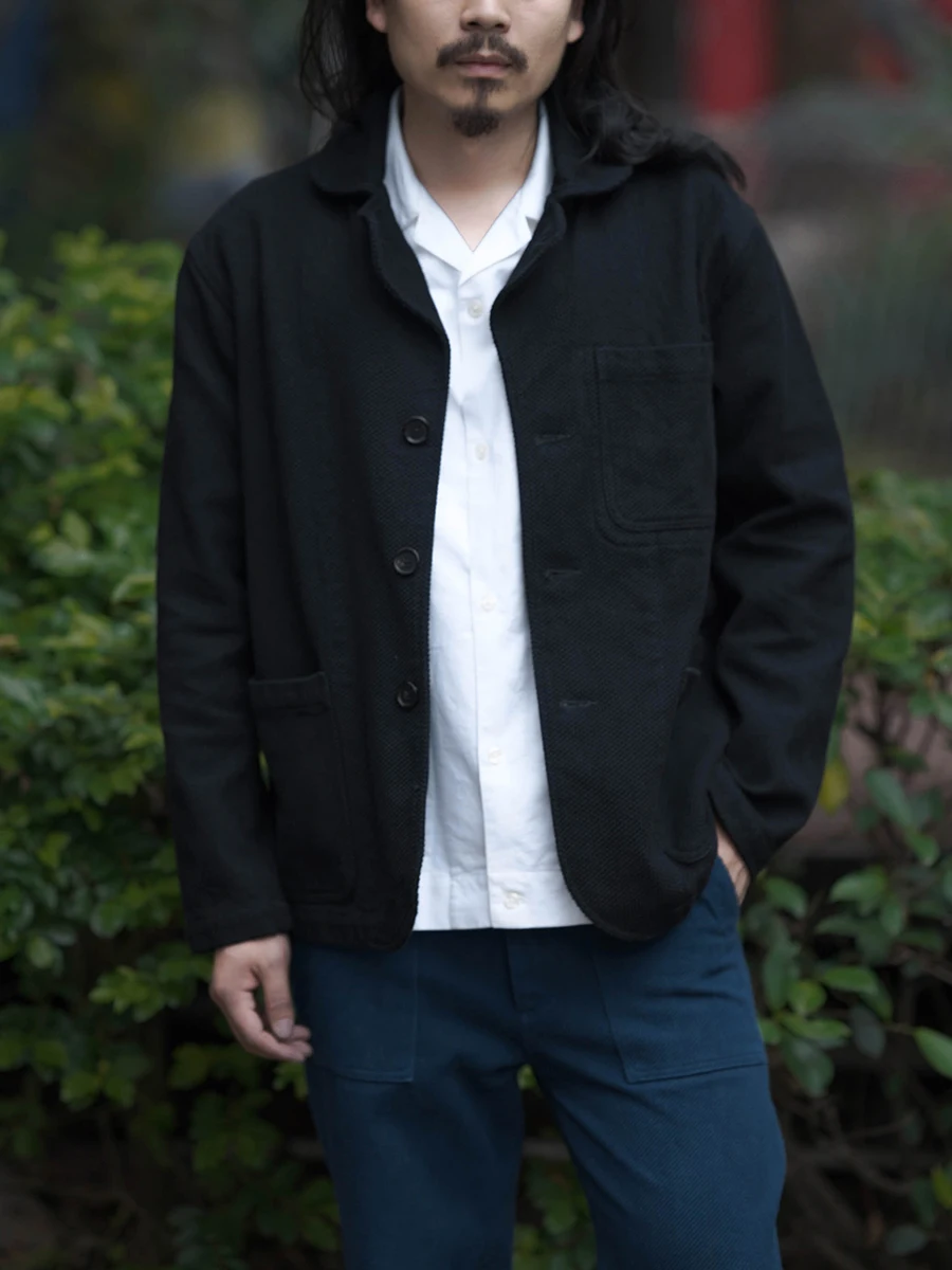 

Новый осенне-зимний пиджак из хлопчатобумажной ткани сашико, 600 г, свободный потертый цветной тканый пиджак в стиле ретро, окрашенный чернилами