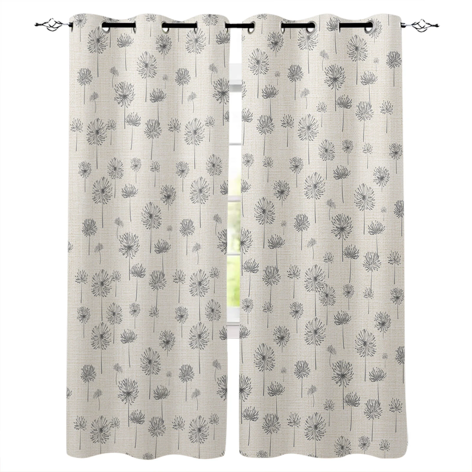 

Hand-Painted Dandelion Plant Black Window Curtain Living Room Kitchen Curtain Panel Blackout Curtains For Bedroom