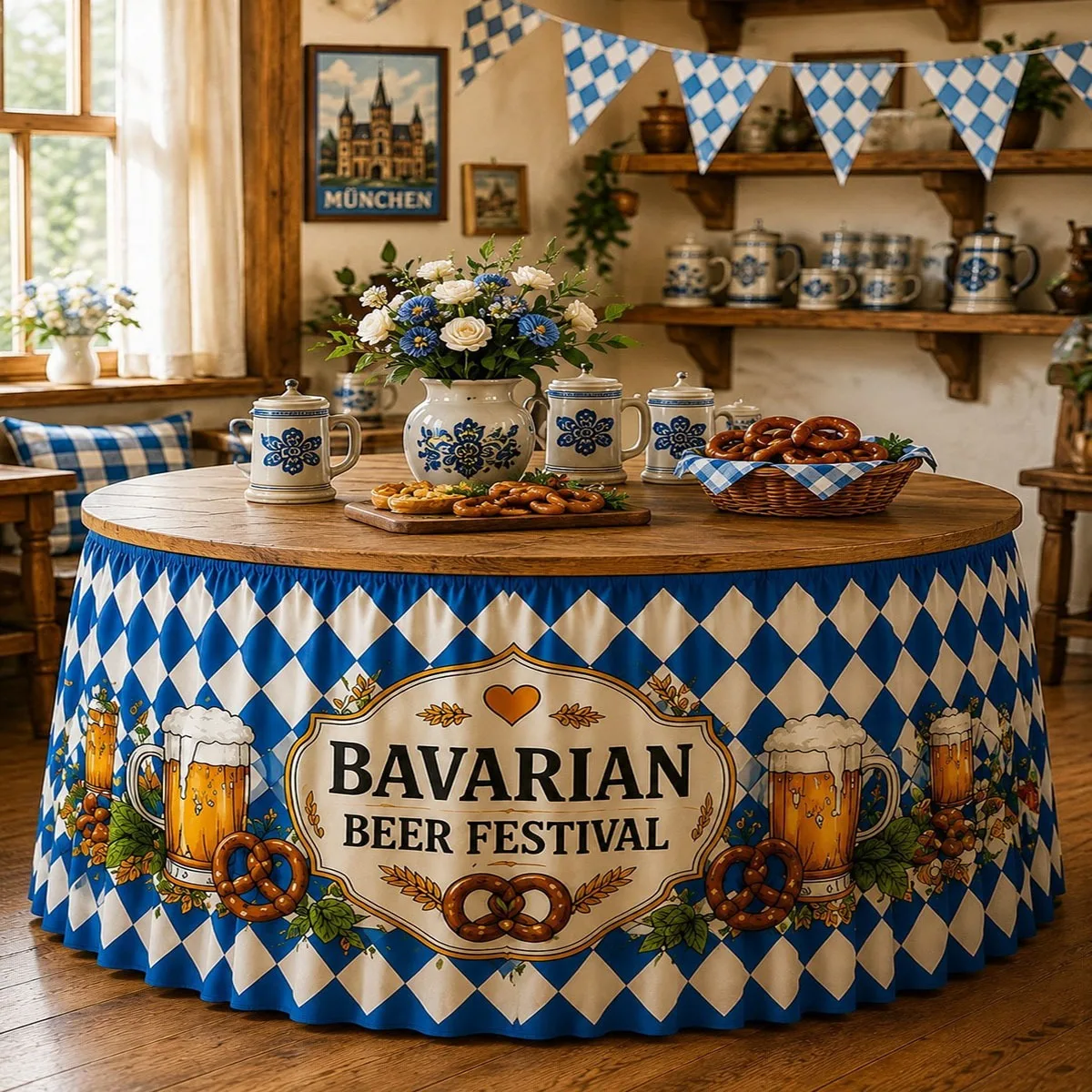 Table skirt/table circumference 1 piece, Munich Oktoberfest table skirt, Bavarian festival round table skirt