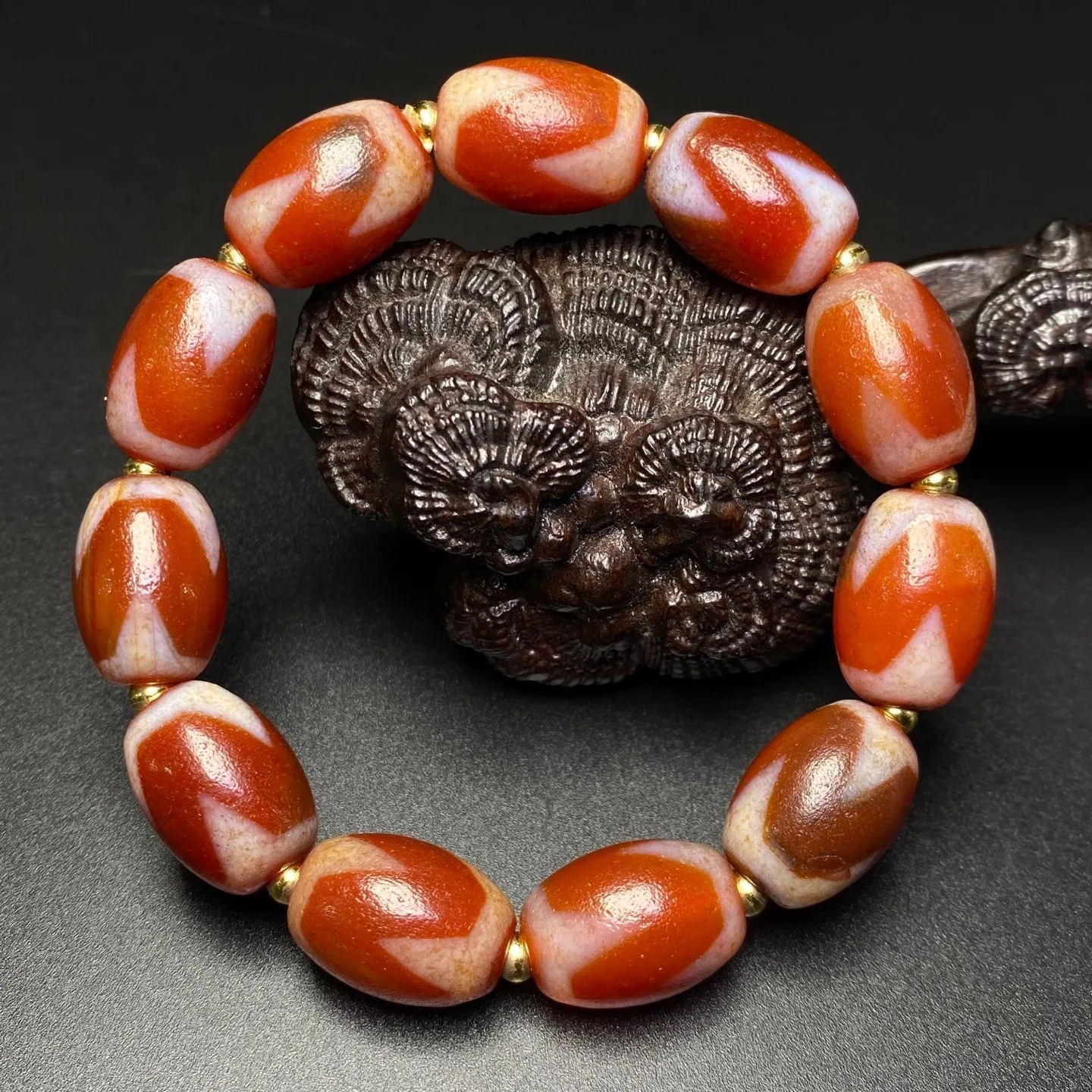 Rare Tibetan Buddhism Agate Tiger Tooth Totem Dzi Beads Amulet Bracelet Z2789