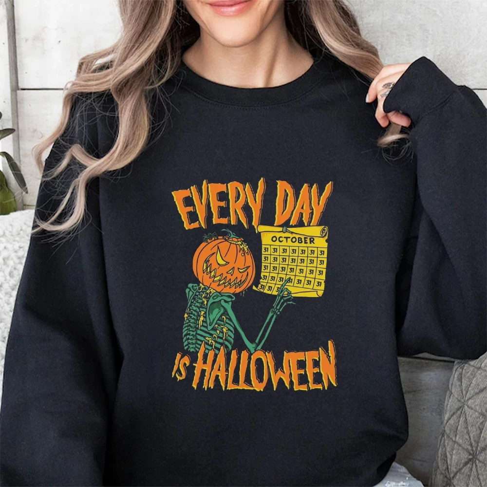 

Every Day Is Halloween Women’s Halloween Autumn Winter Sweatshirt Spooky Season Pumpkin Face Long Sleeve Top Oversize Lady Tops