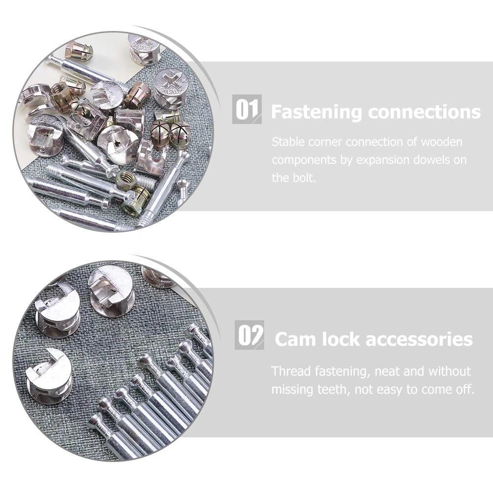 

24 Sets Furniture Connectors Cam Bolt Nuts Dowels Fixing Screws Heavy Duty Wood Components Stable Connection Anti Rust Oxidation